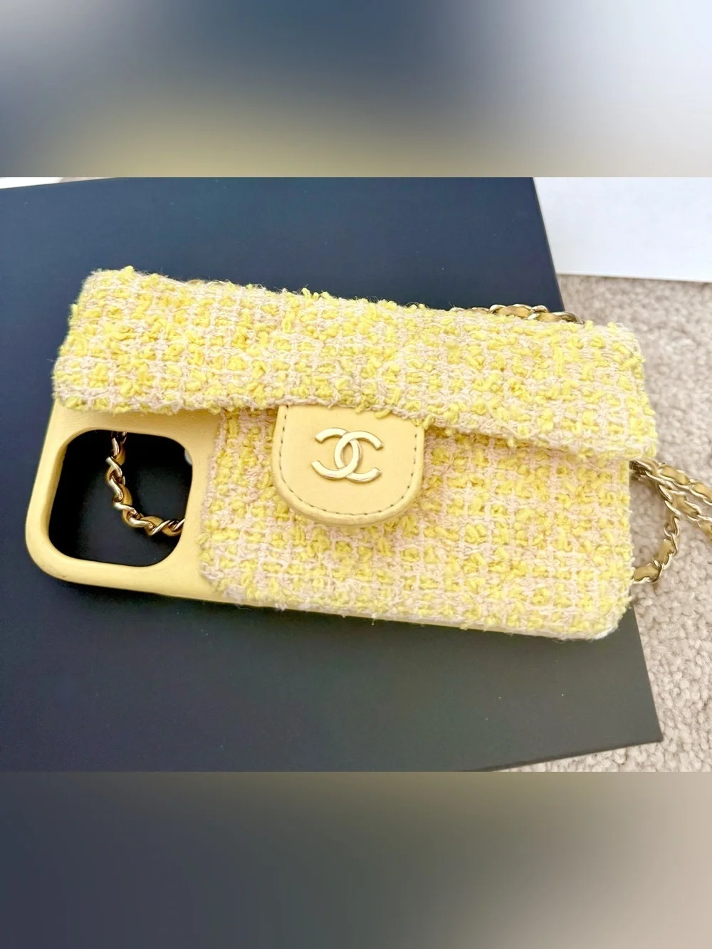 Chanel Pearl Crush Phone Case with Chain Quilted Tweed iPhone 13 Pro